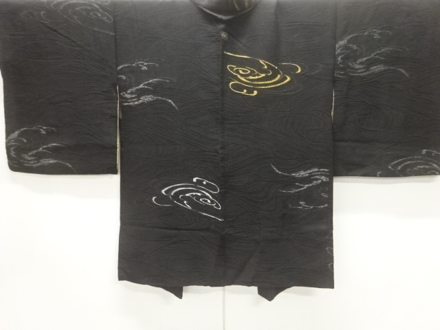 JAPANESE KIMONO / ANTIQUE TAISHO ROMAN / WOVEN ROUGH WAVE PATTERN / SI